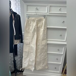 Aerie Cream Wide Leg Cargo Pants